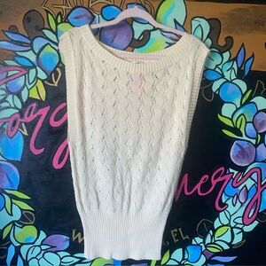 Cache off-white open-knit sleeveless sweater vest with a ribbed hem Size Small